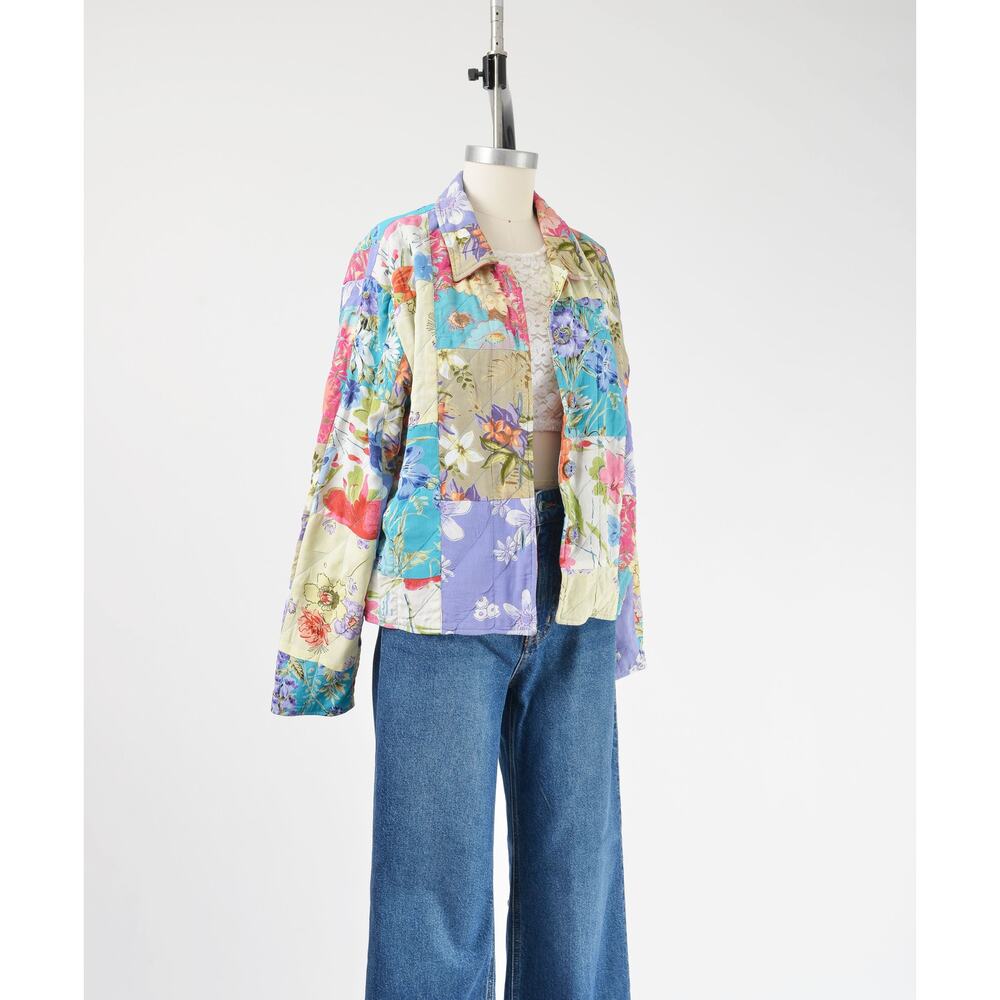 Vintage 90s Floral Quilted Jacket Patchwork Cottagecore Boho Jacket M - Picture 3 of 10